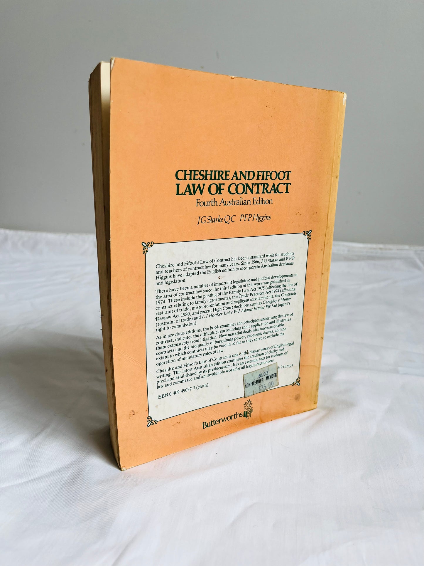 Cheshire and Fifoot Law of Contract, G. C. Cheshire - 4th Aus Ed. 1980 (Est $80-$100)